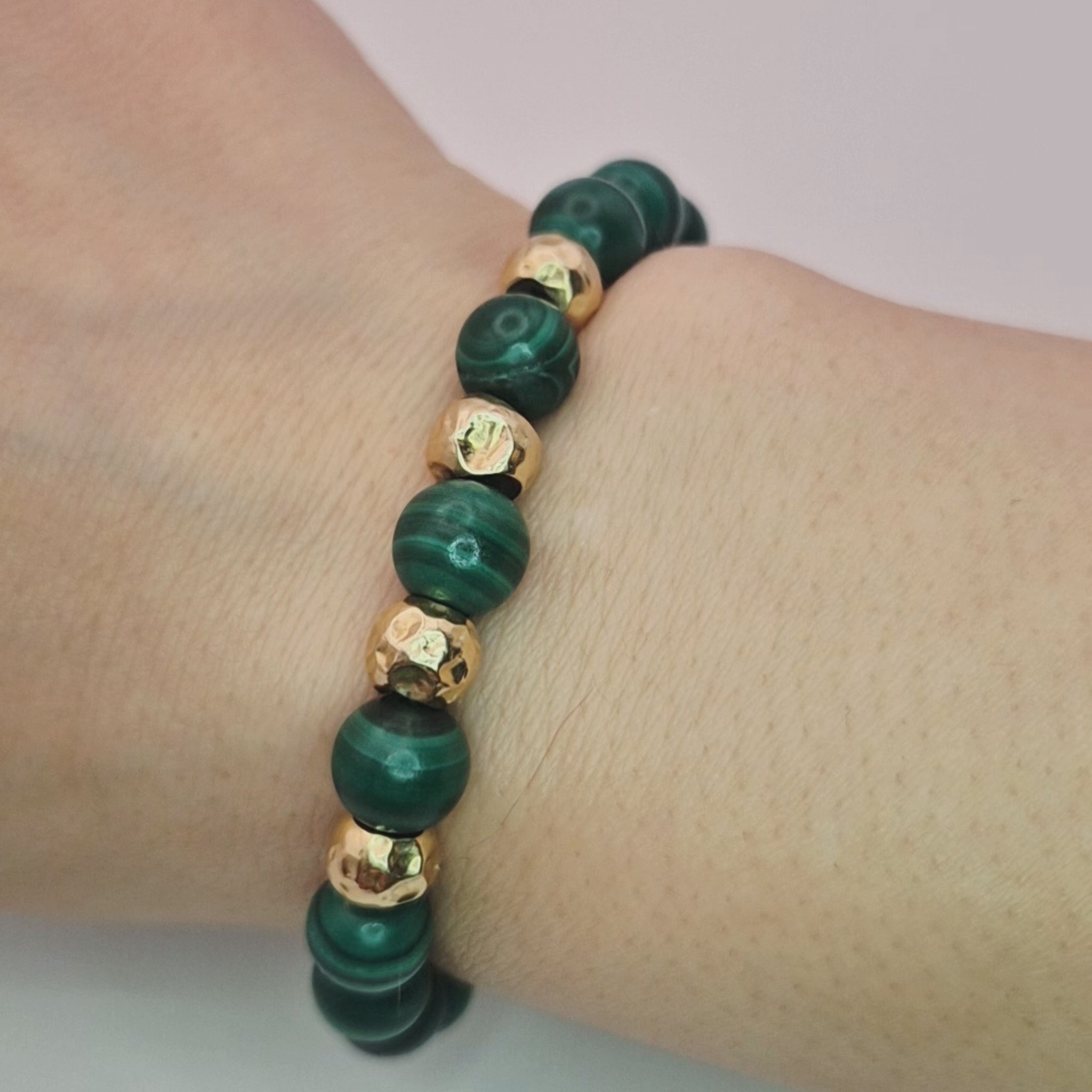 malachite gold beads bracelet on wrist video