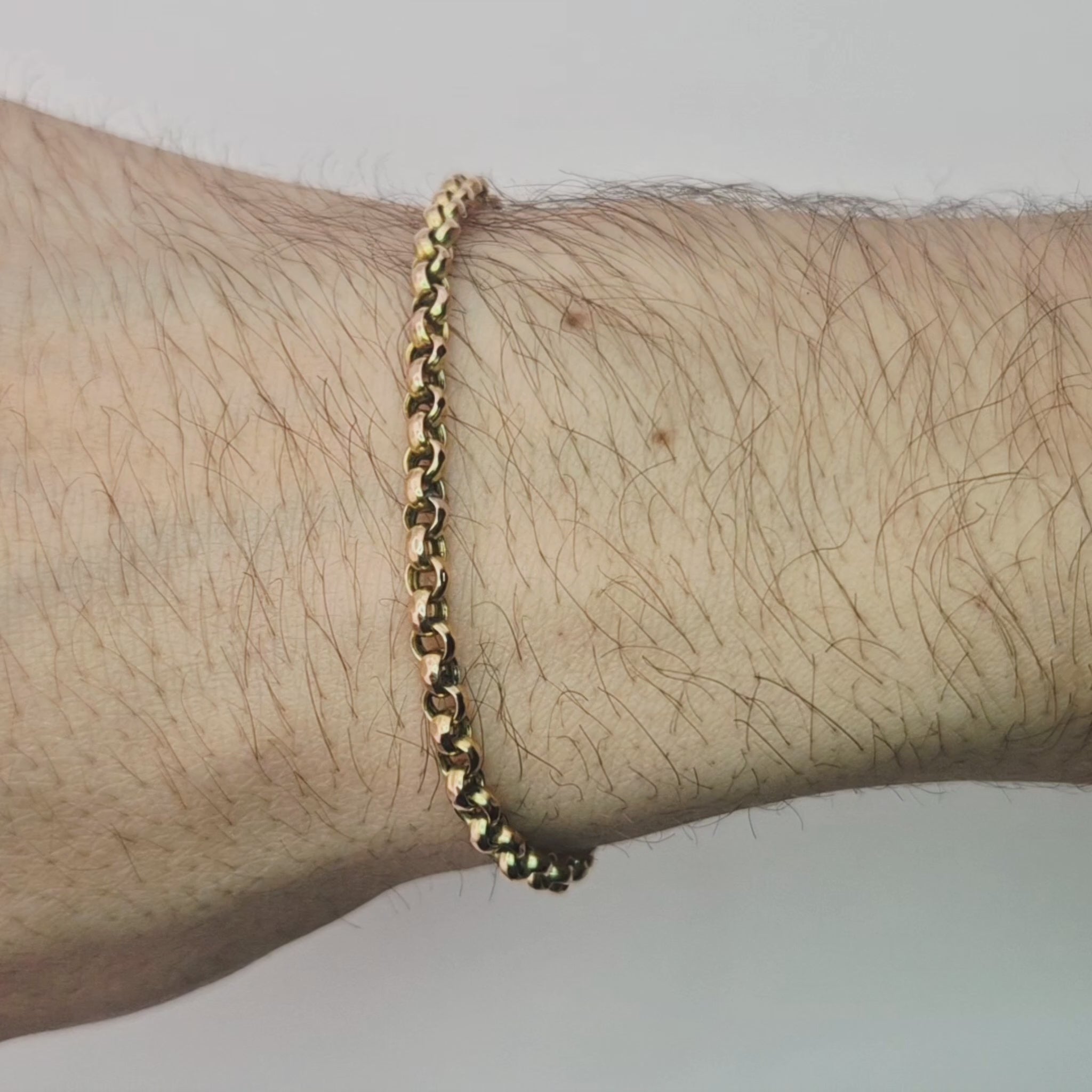 9ct gold hallmarked belcher bracelet on man wrist wear video