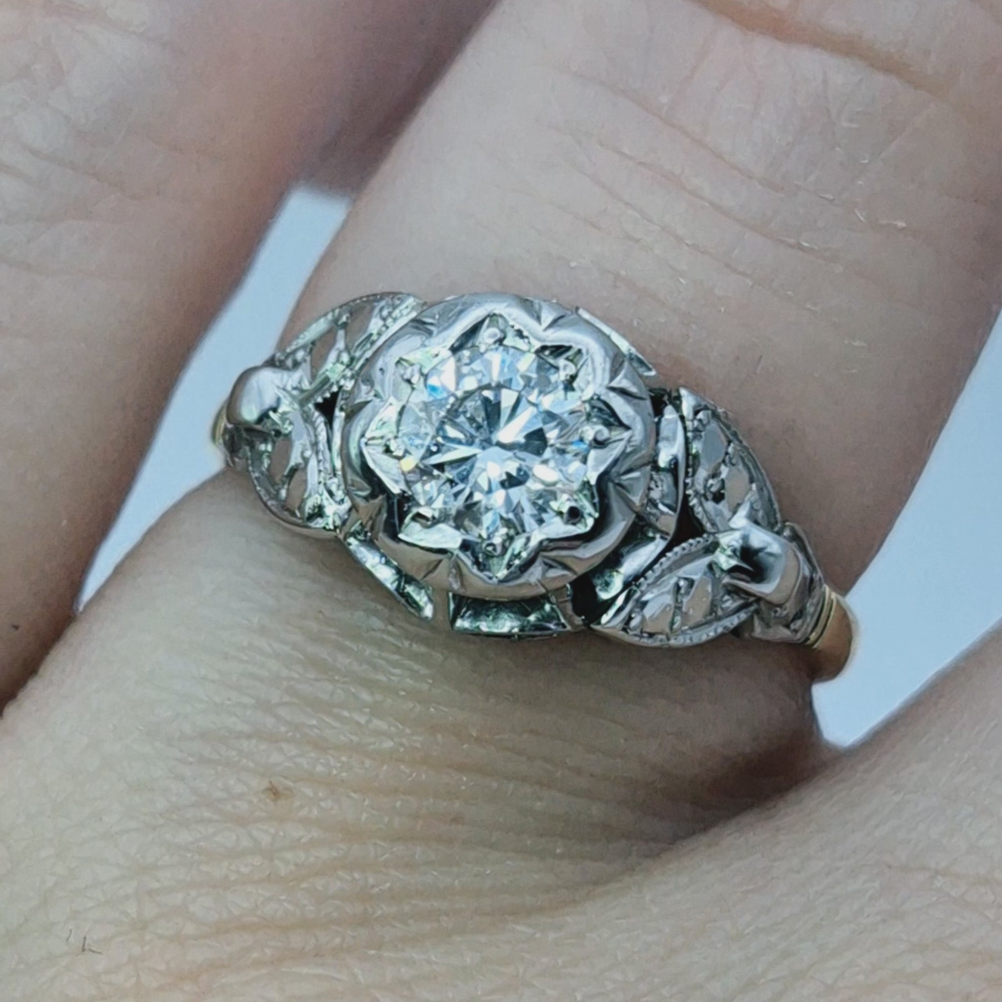 18ct yellow gold shank platinum head single stone diamond ring on hand video