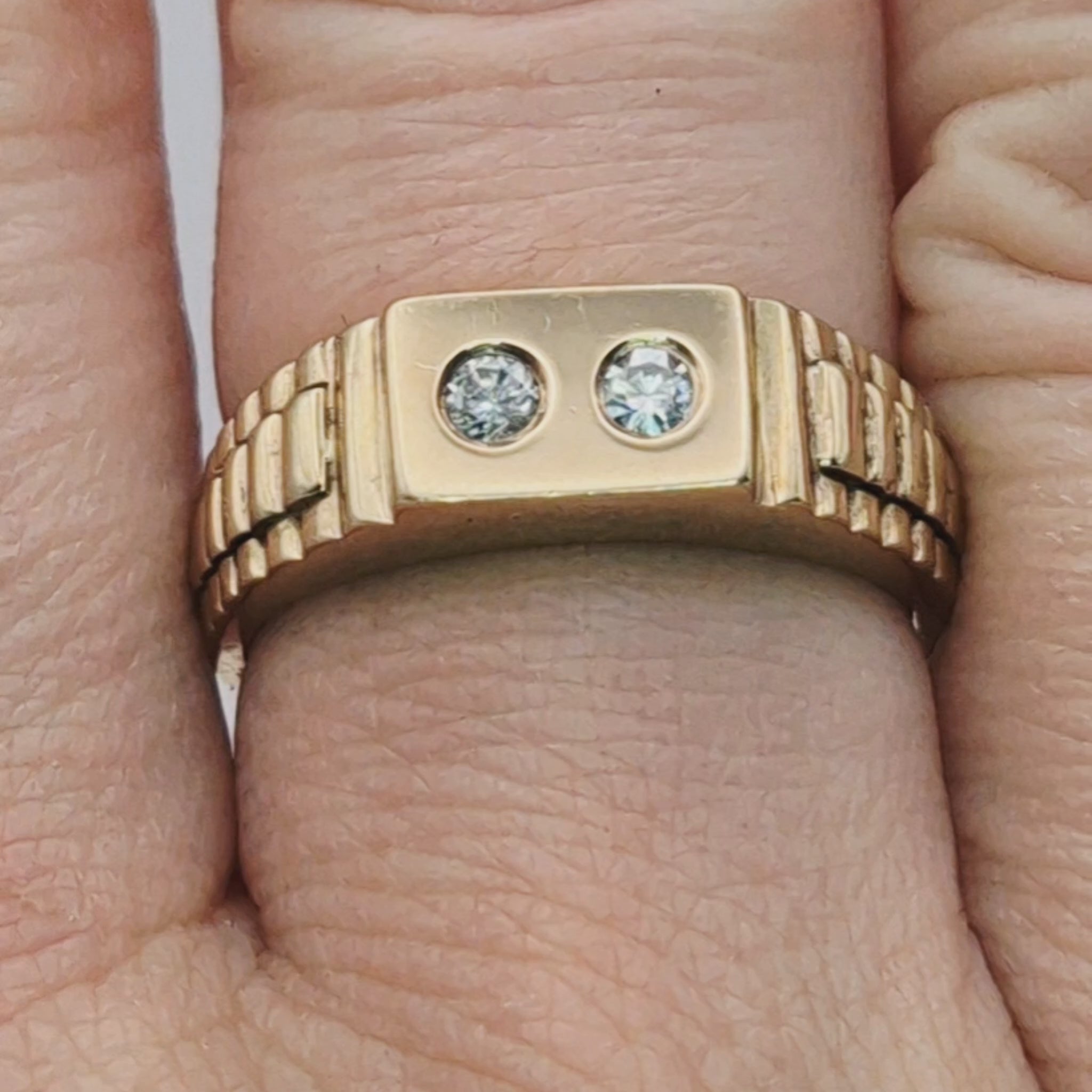 9ct yellow gold two stone diamond unisex ring video on finger