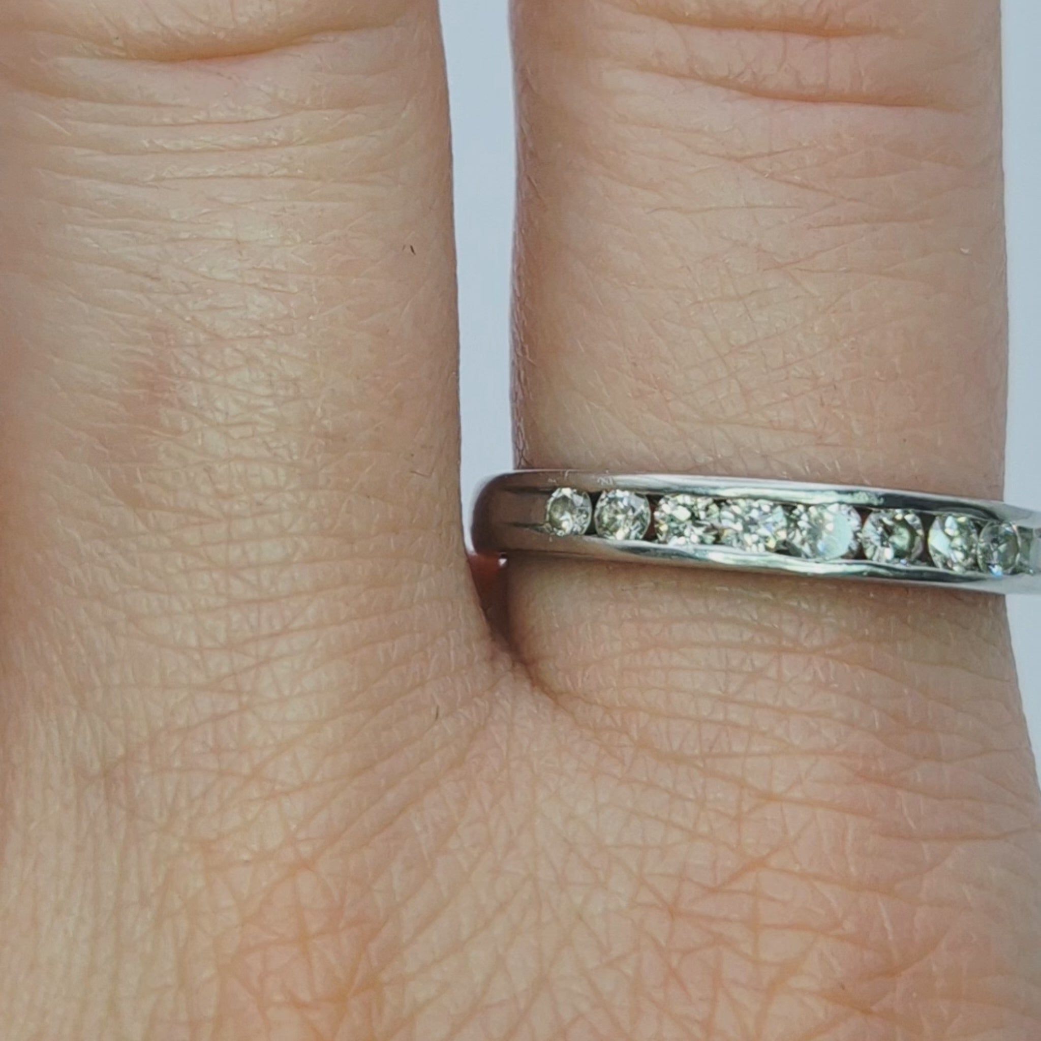 platinum diamond half eternity ring wearing on hand video