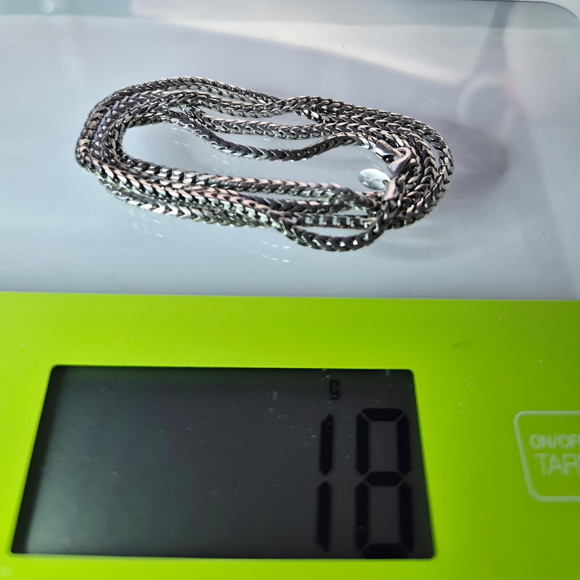 silver fully hallmarked foxtail chain weight on scale